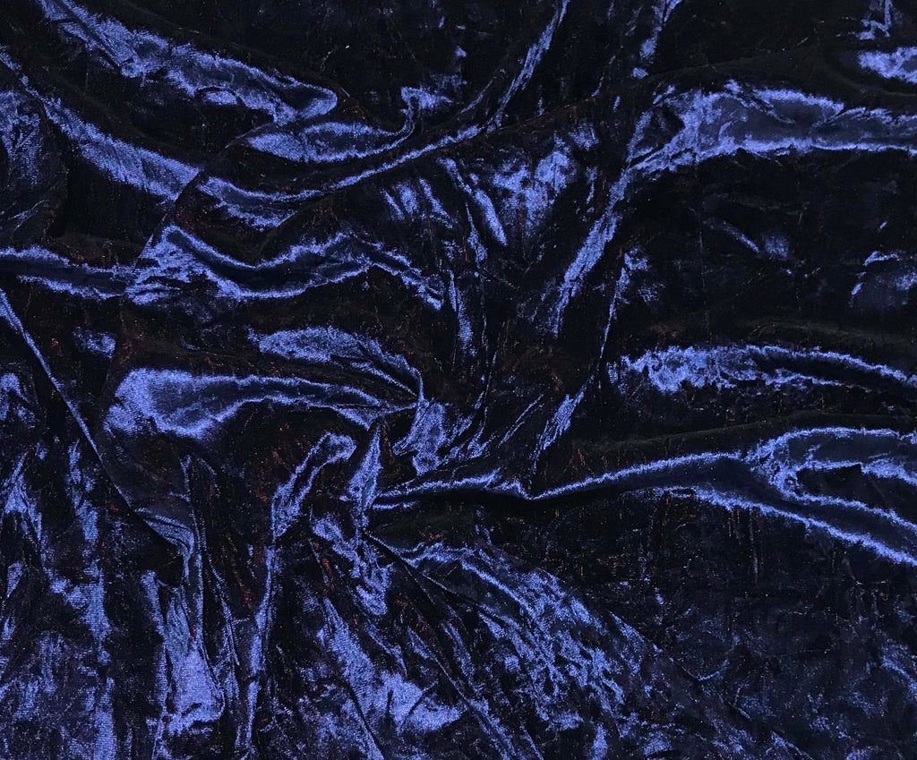 Iridescent Navy Blue/ Burgundy - Stretch Polyester Crushed Velvet Fabric