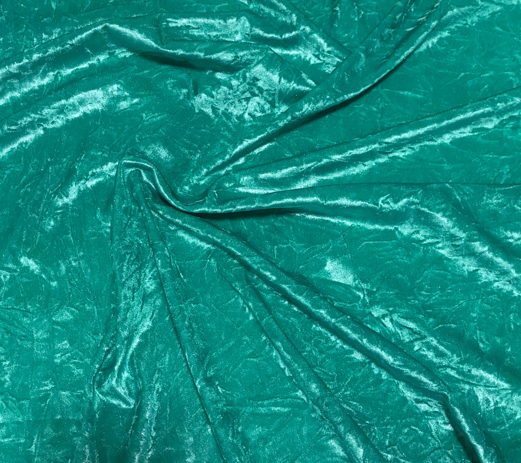Iridescent Aqua - Stretch Polyester Crushed Velvet Fabric
