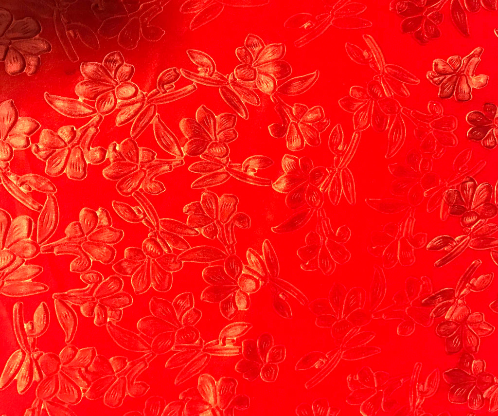 Orange Floral - Embossed Stretch Poly Velvet Fabric