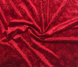 Scarlet Red Feathers & Flowers - Embossed Stretch Poly Velvet Fabric