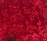 Scarlet Red Floral Branches - Embossed Stretch Poly Velvet Fabric