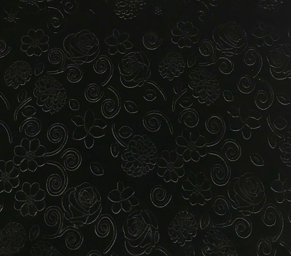 Black Roses & Daisies Floral - Embossed Stretch Poly Velvet Fabric