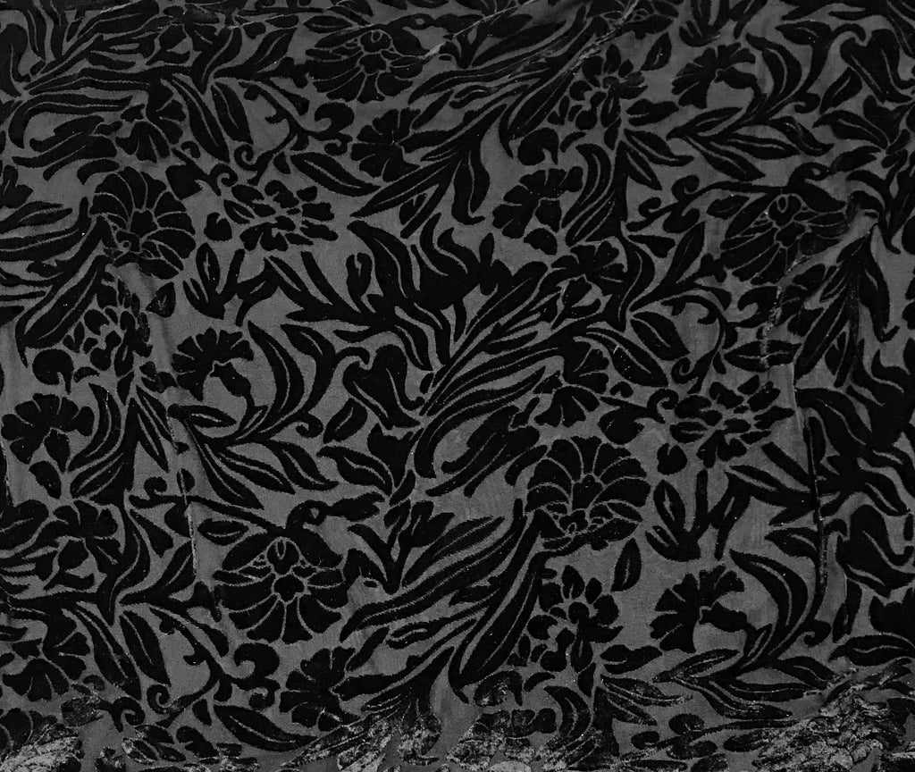 Black Floral - Burnout Silk Velvet Fabric