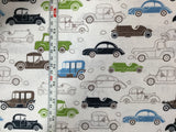 Blue Green & Brown Cars - Rayon/Linen Fabric