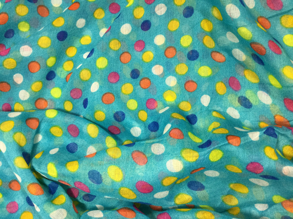 Blue with Multi Polka Dots - Polyester Gauze Voile