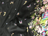 Black Butterfly Floral - Polyester Gauze Voile