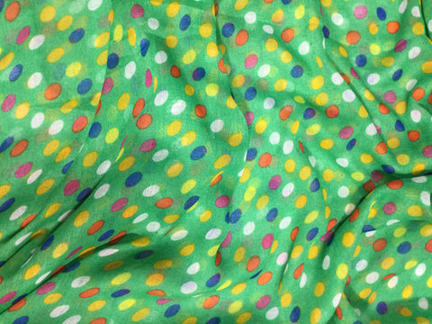 Green with Multi Polka Dots - Polyester Gauze Voile