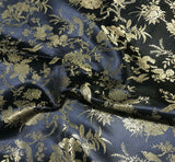 Black & Gold Birds Floral - Faux Silk Brocade Fabric
