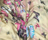 Beige with Butterflies - Polyester Gauze Voile