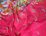 Fuchsia Pink Butterfly Floral - Polyester Gauze Voile