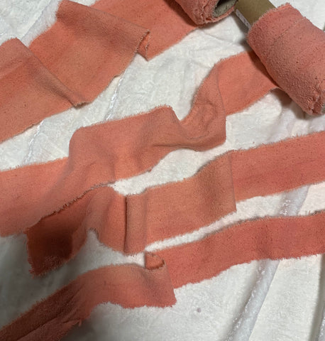 Hand Dyed Peach Pink 100% Silk Noil Ribbon ( 4 Widths to choose from)