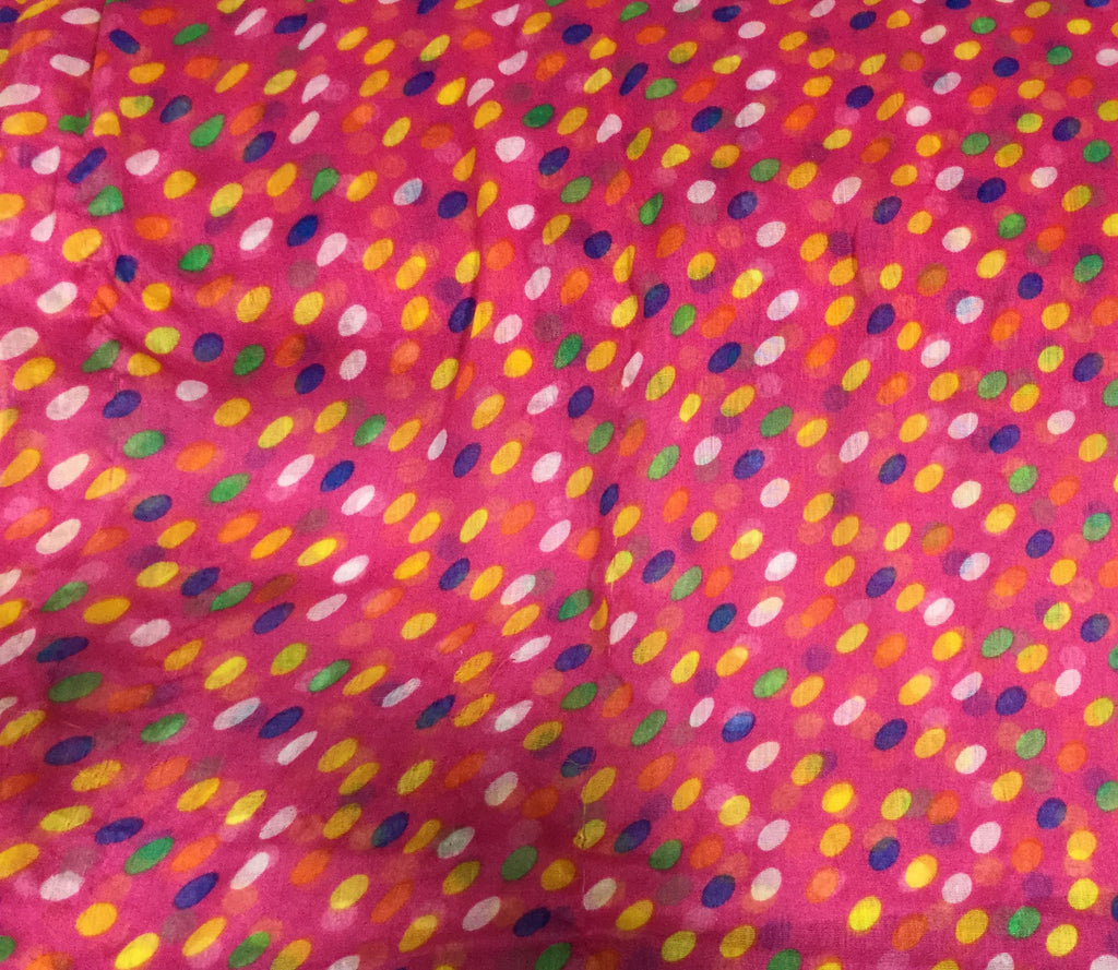 Fuchsia Pink with Multi Polka Dots - Polyester Gauze Voile