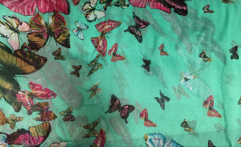 Mint with Butterflies - Polyester Gauze Voile