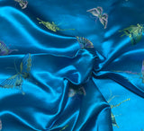 Turquoise with Butterflies - Faux Silk Brocade Fabric