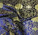 Royal Blue & Gold Medallions - Faux Silk Brocade Fabric