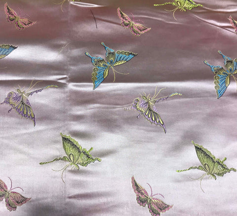 Baby Pink with Butterflies - Faux Silk Brocade Fabric 12.5"x23.5" Remnant