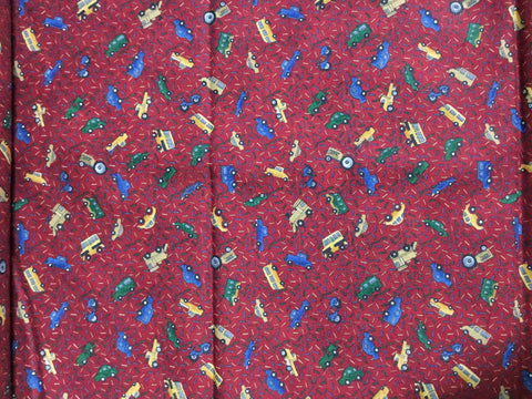 Burgundy Red with Trucks - Mums the Word Debbie Mumm SSI - Cotton Fabric