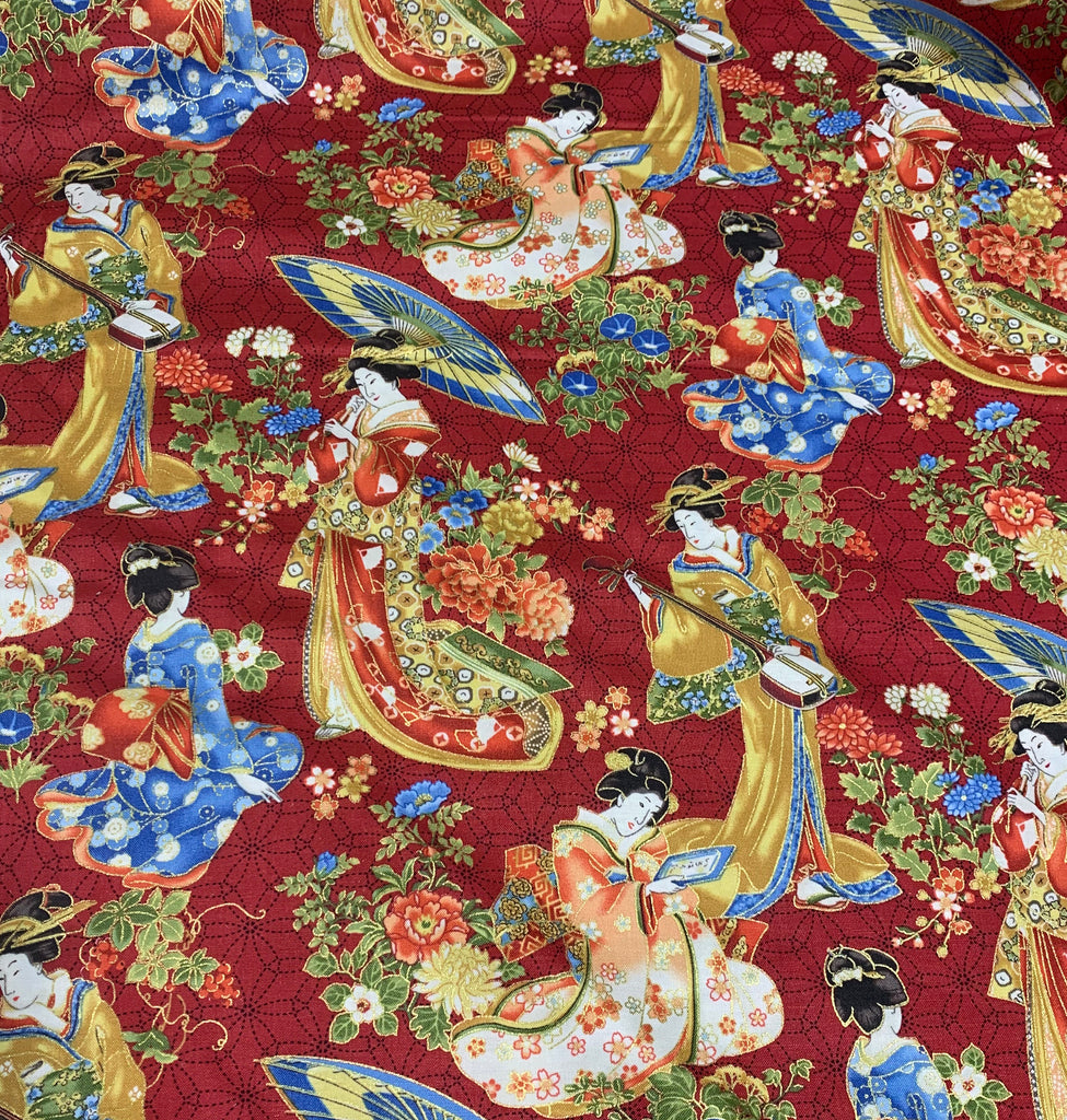 Red Floral Japan - Kyoto Garden - Northcott Cotton Fabric