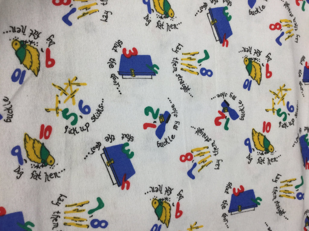 One Two Buckle My Shoe Nursery Rhyme - Cotton Flannel Fabric