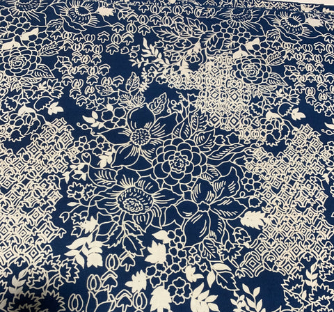 Navy Floral - Baralla - Banyan Batiks Cotton Fabric