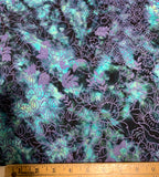 Blue & Metallic Purple Floral - Baralla - Banyan Batiks Cotton Fabric