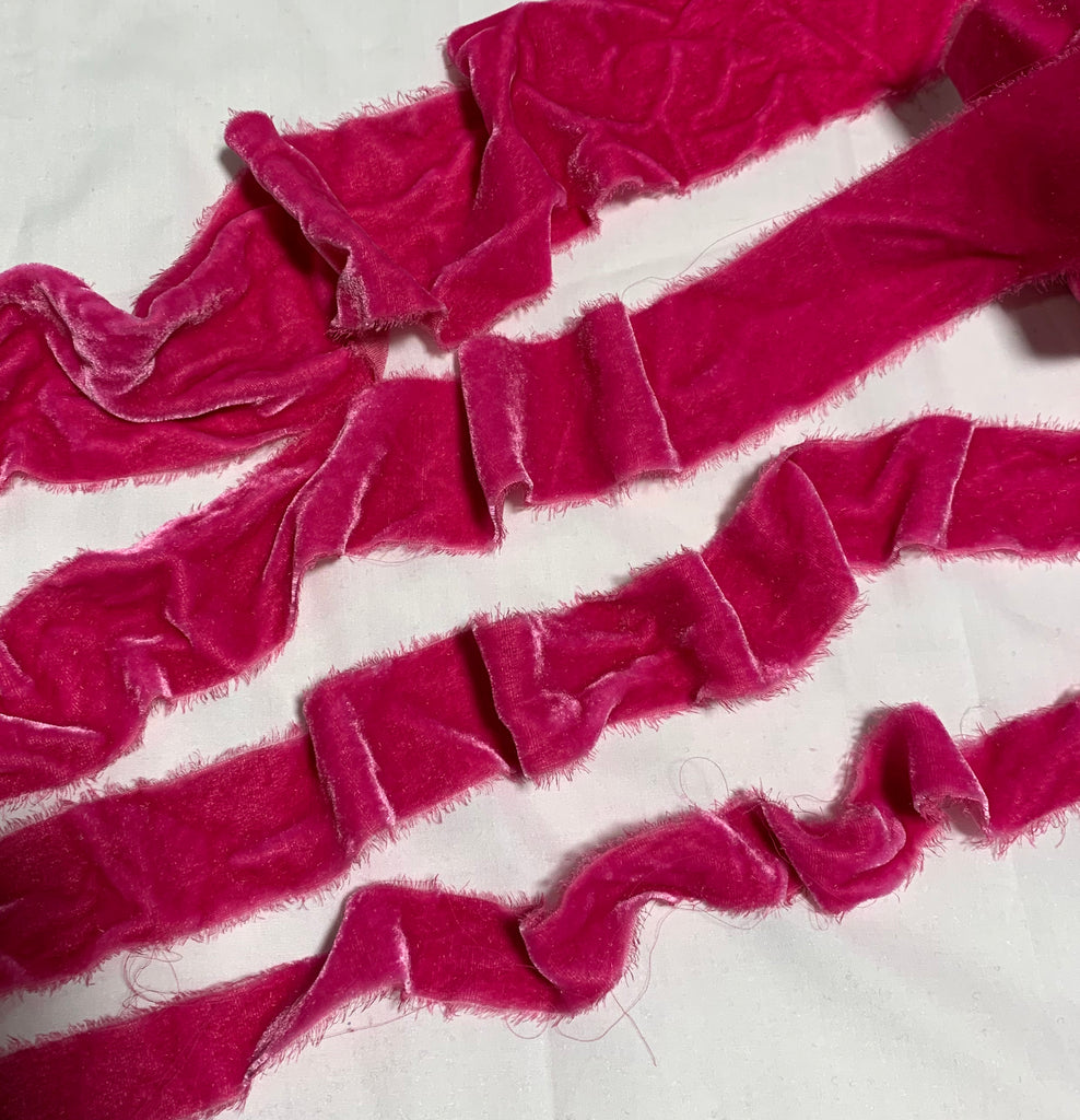 Hand Dyed Pomegranate Pink Silk Velvet Ribbon ( 4 Widths to choose from)