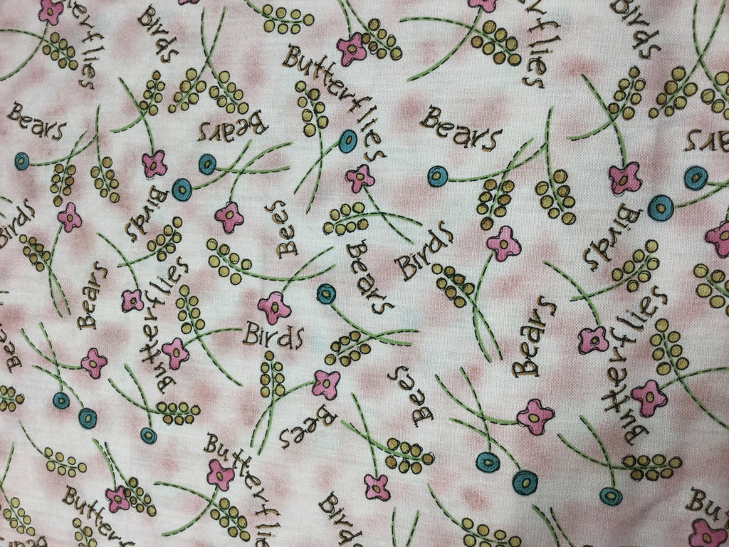 Birds Bees Bears Butterflies on Pink - Moda - Cotton Fabric