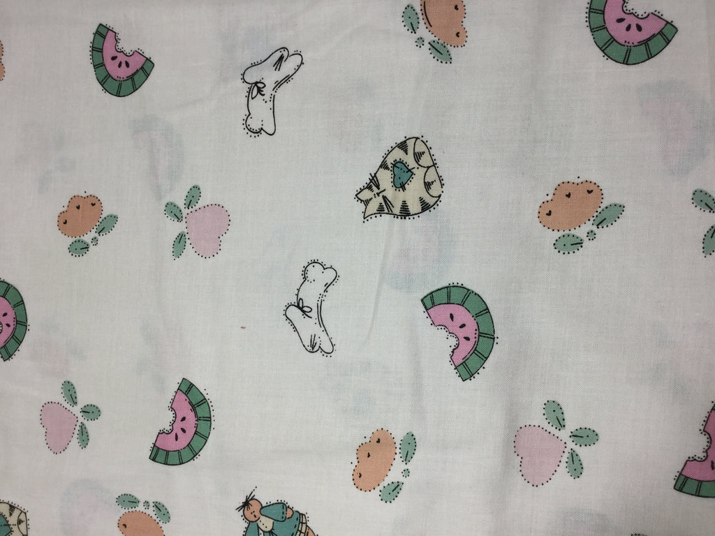 Country Watermelon Bunnies & Cats - Cotton Fabric