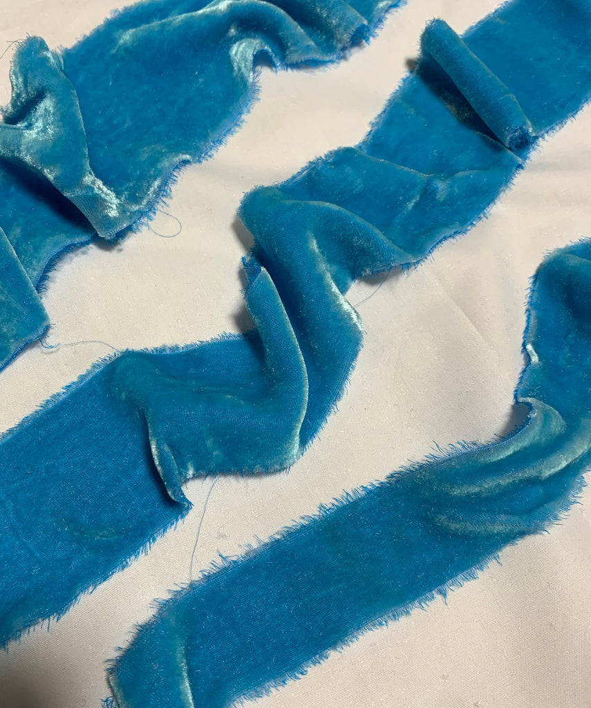 Hand Dyed Caribbean Blue Silk Velvet Ribbon ( 4 Widths to choose from)