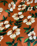 Rust & Ivory Floral - Stretch Polyester Taffeta Fabric