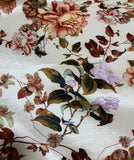 Ivory & Peach Peony Floral - Stretch Polyester Taffeta Fabric