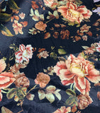 Black & Peach Peony Floral - Stretch Polyester Taffeta Fabric