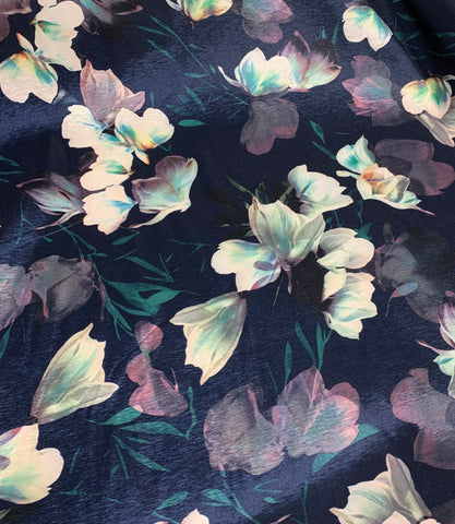 Midnight Magnolia Floral - Stretch Polyester Taffeta Fabric