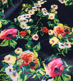 Black with Roses Floral - Stretch Polyester Taffeta Fabric