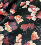 Black & Pink Magnolia Floral - Stretch Polyester Taffeta Fabric