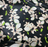 Black & White Magnolia Floral - Stretch Polyester Taffeta Fabric