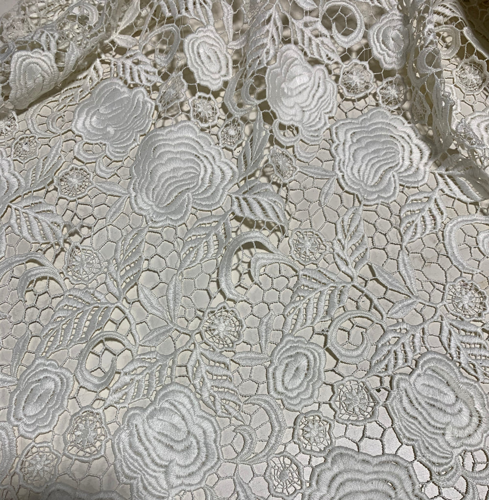 Ivory Roses Floral - Schiffli Lace Fabric