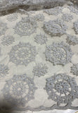 Gray Floral Doilies Embroidered Organza Fabric
