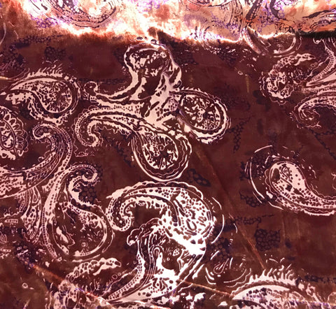 Wine & Gold Paisley - Burnout Silk Velvet Fabric