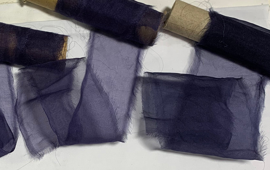 Midnight Blue Hand Dyed 100% Silk Sheer Organza Ribbon ( 4 Widths to choose from)