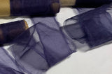 Midnight Blue Hand Dyed 100% Silk Sheer Organza Ribbon ( 4 Widths to choose from)