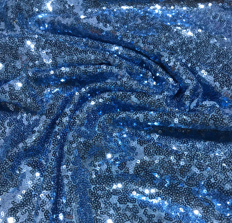 Sky Blue - Sequin Spangle Sewn on Mesh Fabric