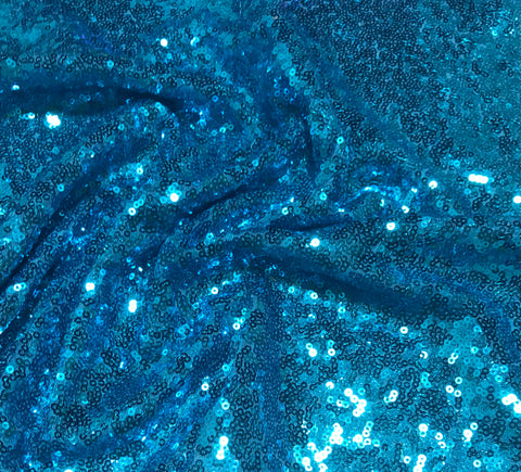 Teal Blue - Sequin Spangle Sewn on Mesh Fabric