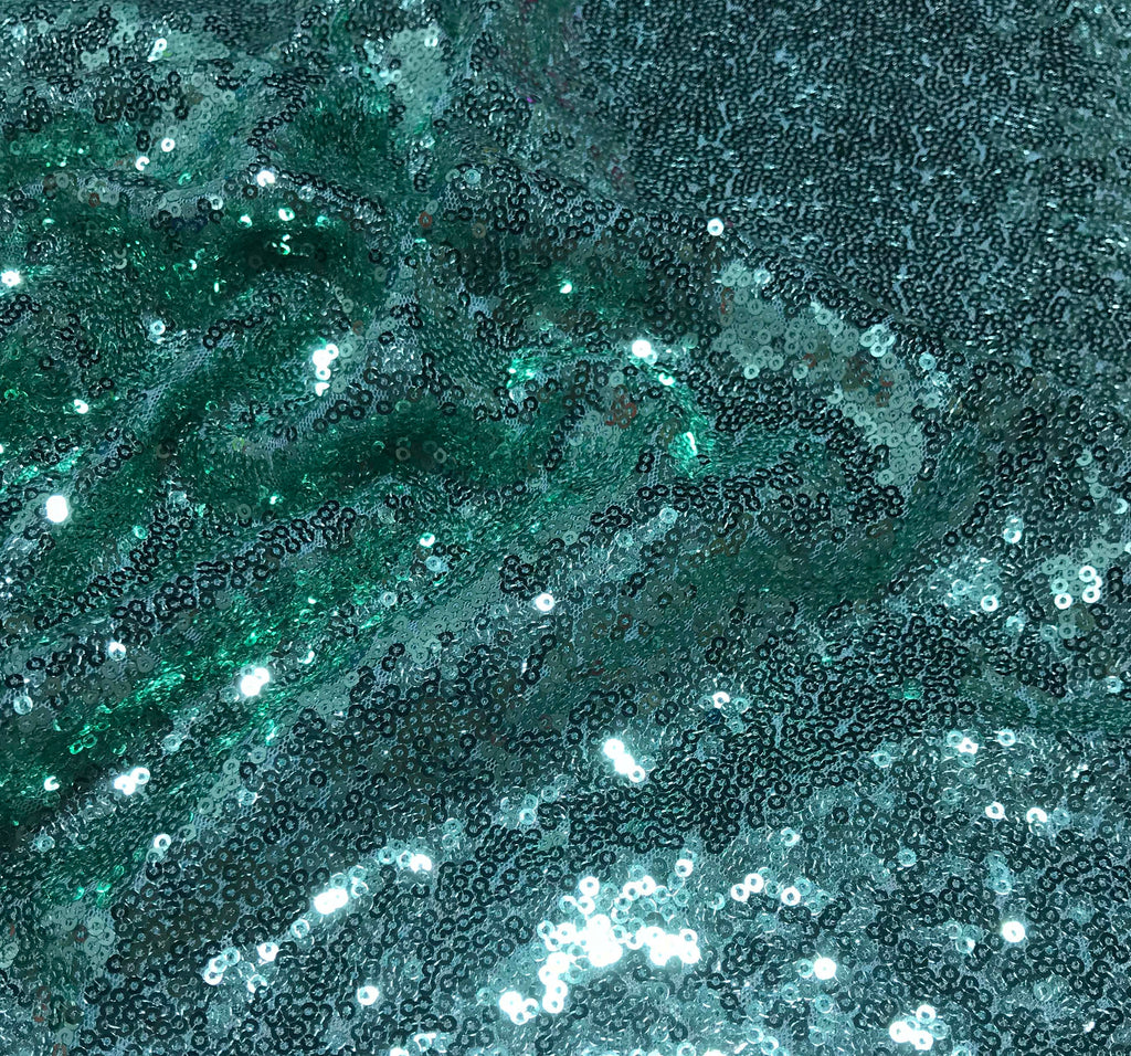 Mint Green - Sequin Spangle Sewn on Mesh Fabric