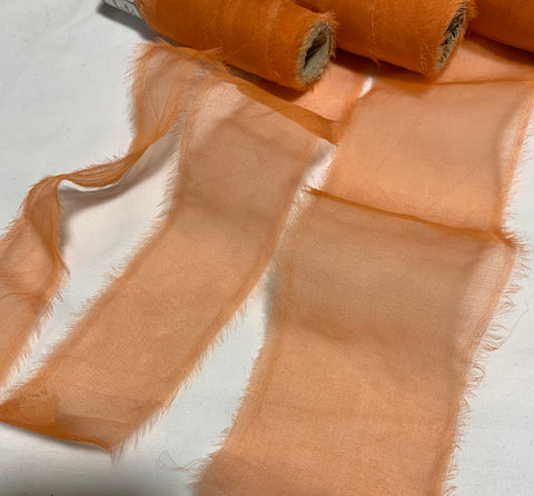 Persimmon Orange Hand Dyed 100% Silk Sheer Organza Ribbon ( 4 Widths to choose from)
