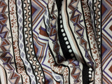 Purple & Brown Geometric Stripe - Rayon Challis Fabric