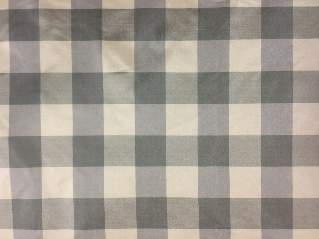 Sage Green & Beige Check - Silk Taffeta Fabric 34"x54" Remnant