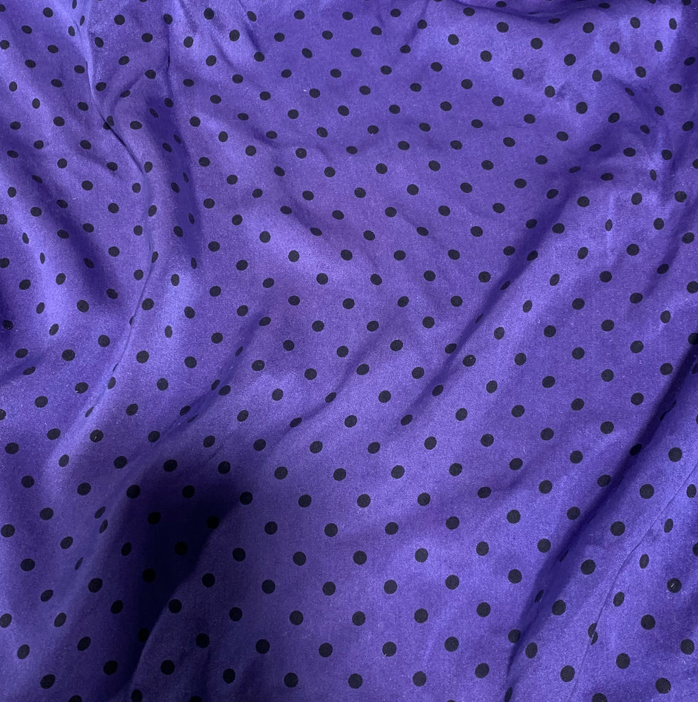 Lavender & Black Polka Dots - Hand Dyed Silk Charmeuse Fabric