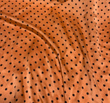 Persimmon Orange & Black Polka Dots - Hand Dyed Silk Charmeuse Fabric