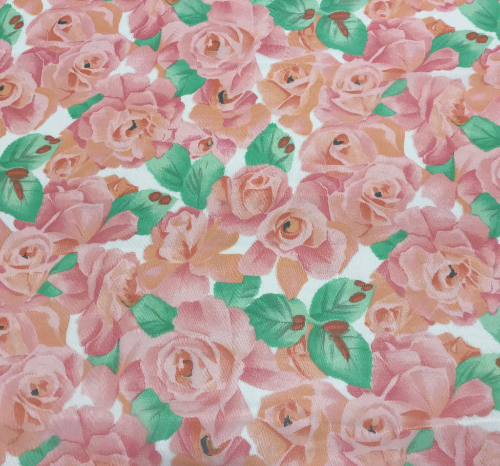 Peach Roses Floral - Silk Chiffon Fabric